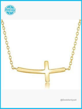 Sterling Silver 14k Gold Plated Curved Cross Pendant Necklace Elegant Faith